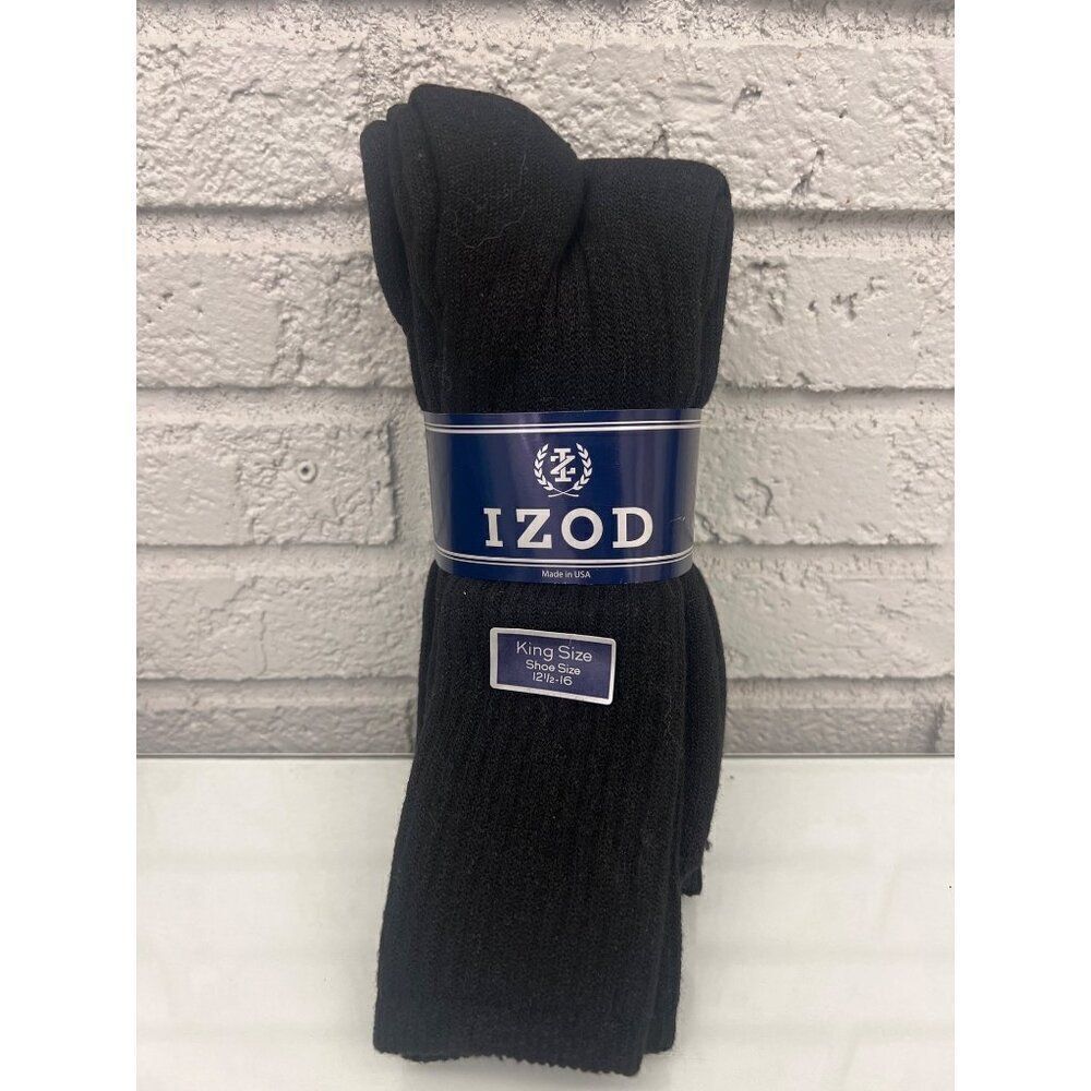 Izod King Size Men Black Socks 3 Pairs Size 12 1/2-16
